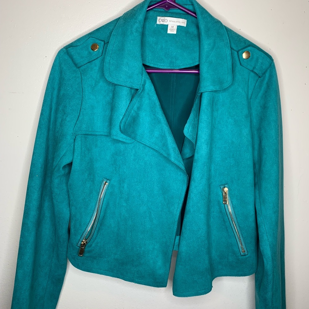 Cato Turquoise faux suede cropped Moto Jacket